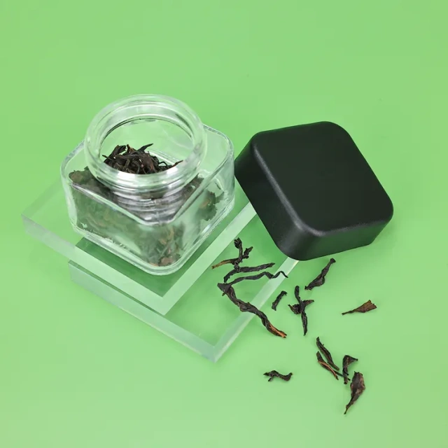 Custom child resistant container glass packaging smell proof jar flower clear square child proof glass jar