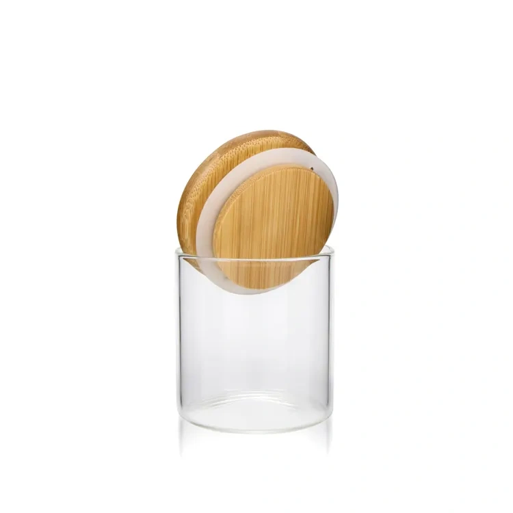 Eco-friendly clear storage bottles jars kitchen bamboo food containers coffee spice storage jar