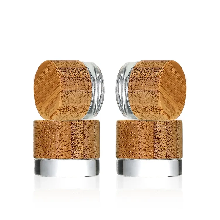 Custom small airtight bamboo container eye cream jar mini clear glass concentrate jar with bamboo lid