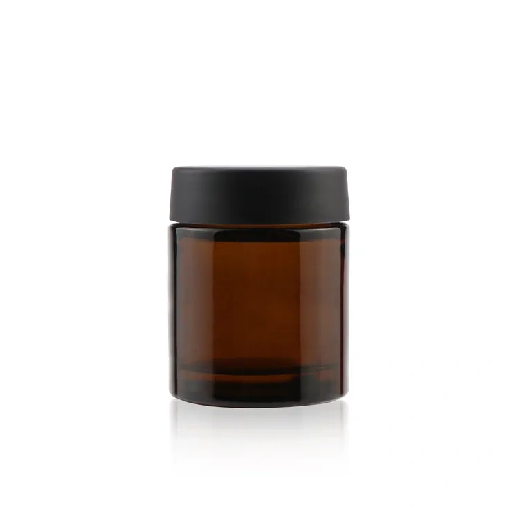 Custom logo 2oz 4oz round black uv child safe proof edibles WAX OIL glass jars with black childproof cap