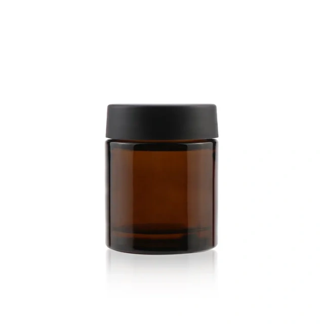 Custom logo 2oz 4oz round black uv child safe proof edibles WAX OIL glass jars with black childproof cap
