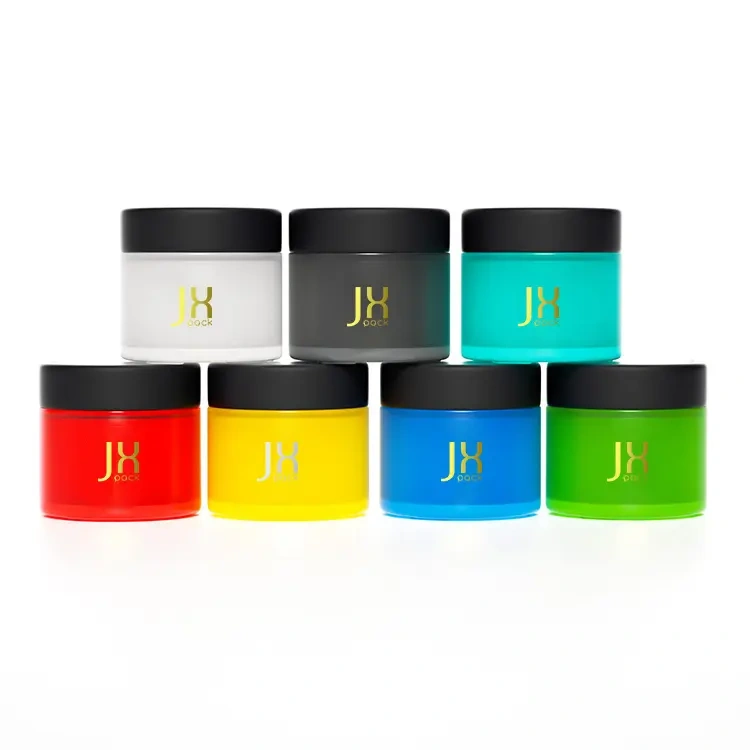 Custom logo printing child resistant packaging wide mouth smell proof 50 100 150ml glass jar frosted airtight glass flower jar