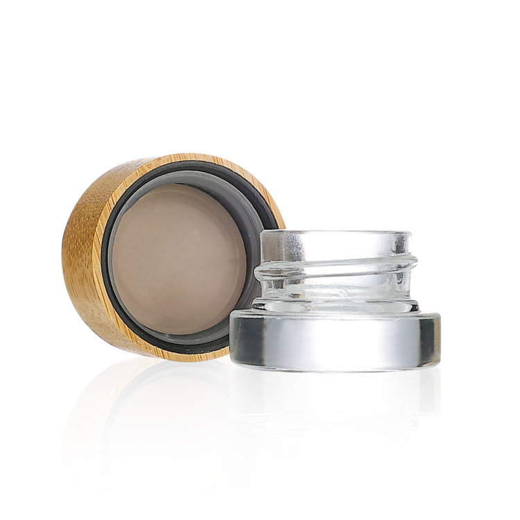 Custom small airtight bamboo container eye cream jar mini clear glass concentrate jar with bamboo lid