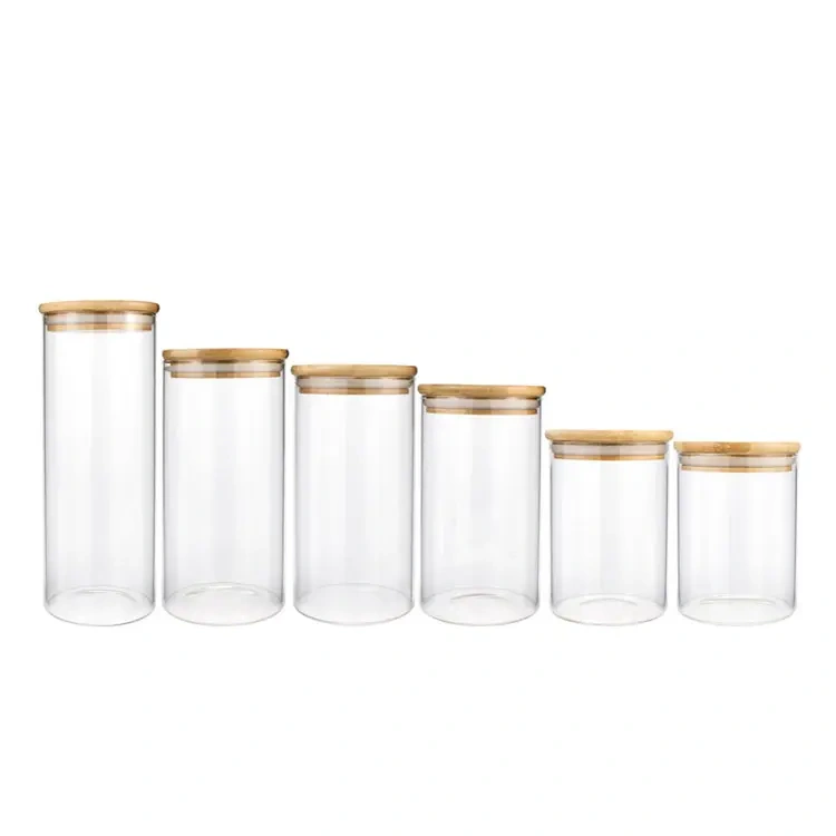 Eco-friendly clear storage bottles jars kitchen bamboo food containers coffee spice storage jar