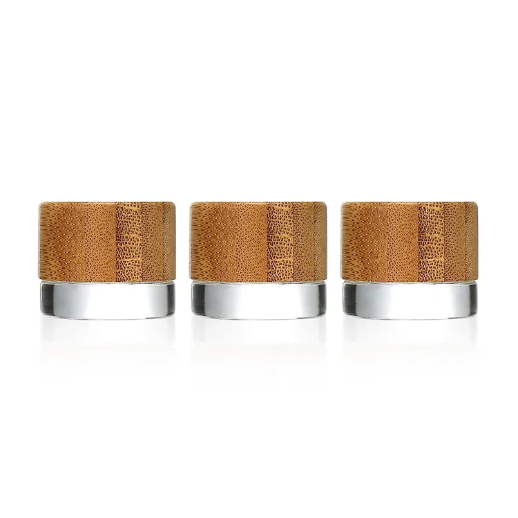 Luxury 3ml child proof resistant glass jars dry flower airtight bamboo container clear glass jar with wood lid