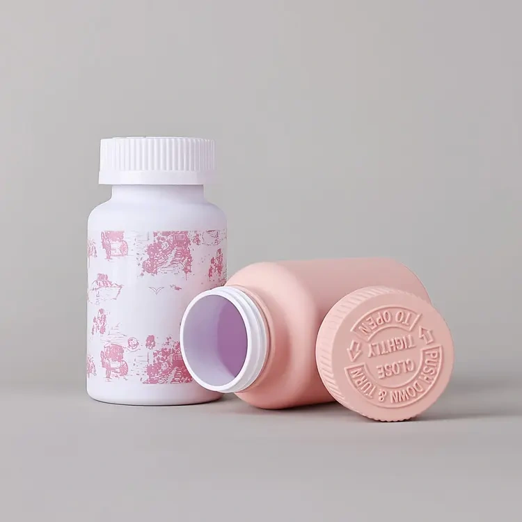 250ml 200ml Plastic PET medicine container bottles Empty Vitamin Pill Bottle with Children Resistant Black White Cap Packaging