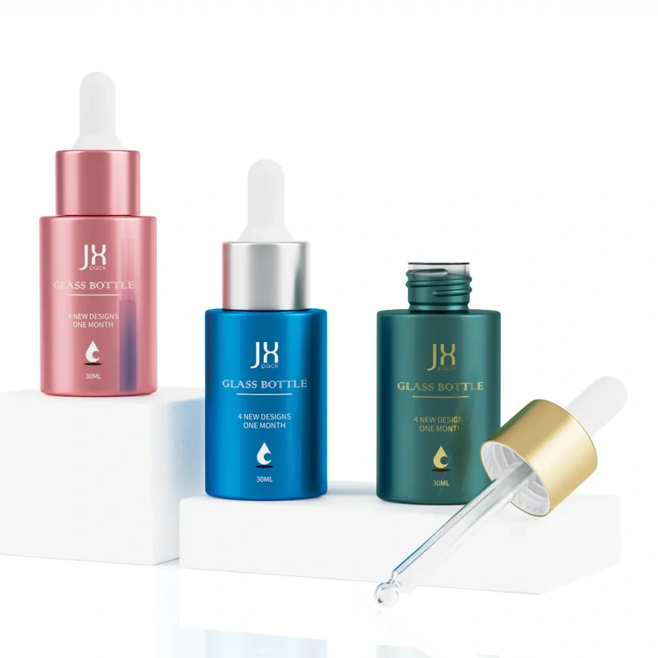 Child Resistant Luxury Round Custom Logo Electroplating Glass Bottle For Essential Oil Dropper Bottles With Screen Printing