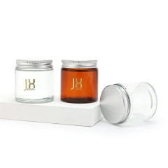 Luxury clear amber brown glass jar cookie tea packaging food grade jar with aluminum lids containers