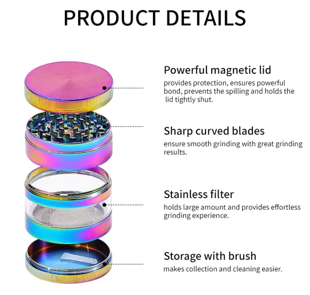 Wholesale OEM/ODM Custom Logo 4 Layer 40Mm 50Mm 55Mm 63Mm Aluminum Zinc Alloy Metal Spice Coffee Grinder Machine