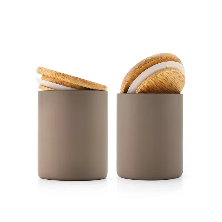Custom big container matte glass candle holder jar canabis jar with bamboo cork lids