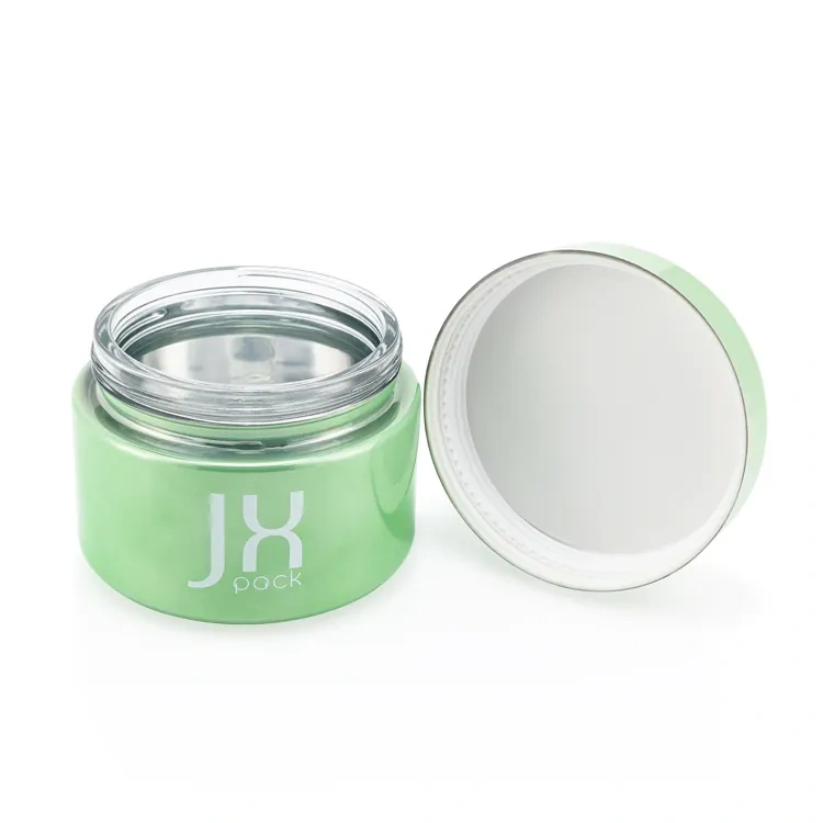 Big eye cream jar storage flower glass container empty green glass jars child resistant jars with childproof lid