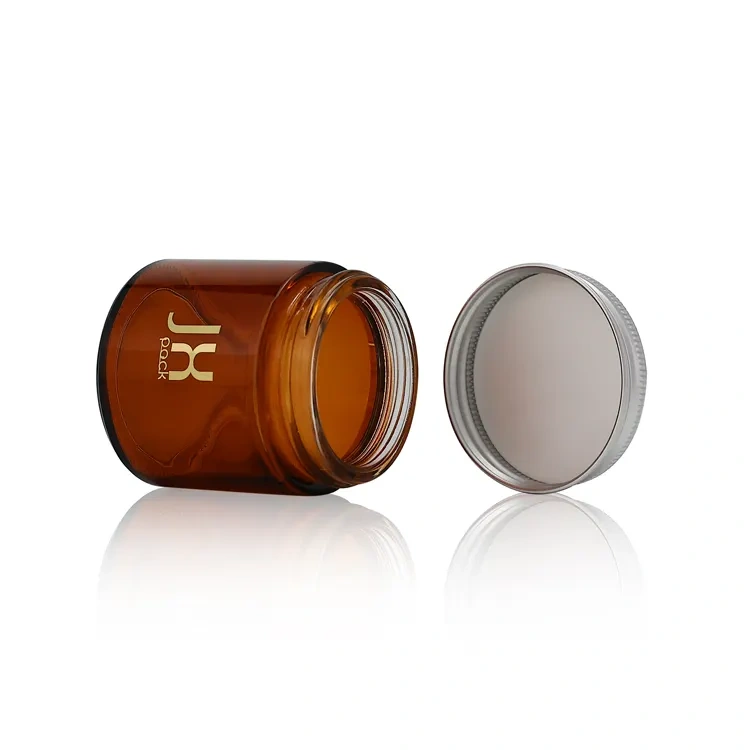 Luxury clear amber brown glass jar cookie tea packaging food grade jar with aluminum lids containers