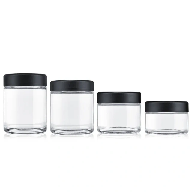Custom logo 3.5 gram see through flower glass jars open window child proof jar matte flower storage glass jar container