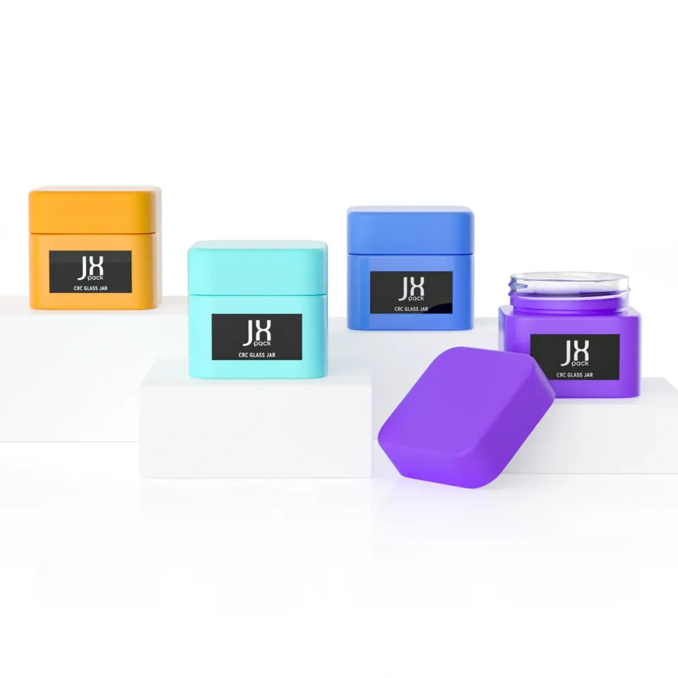 Custom Printing 2oz 3oz 4oz Matte Black Glass Jar With Cr Cap Child Proof Lid Storage Smell Proof Luxury Square Jar Packaging
