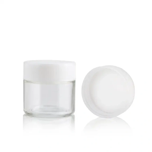 Custom Child Resistant Glass Jar 1oz 2oz 3oz 4oz Clear Smell Proof Glass Jars With White Childproof Cap