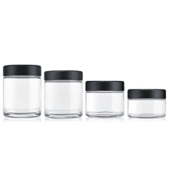 Custom logo printing child resistant packaging wide mouth smell proof 50 100 150ml glass jar frosted airtight glass flower jar