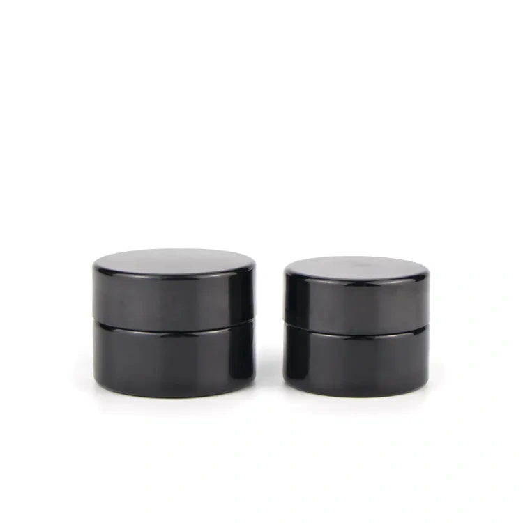 Custom logo 3ml 5ml 7ml 9ml round black uv child safe proof edibles glass jars with black childproof cap