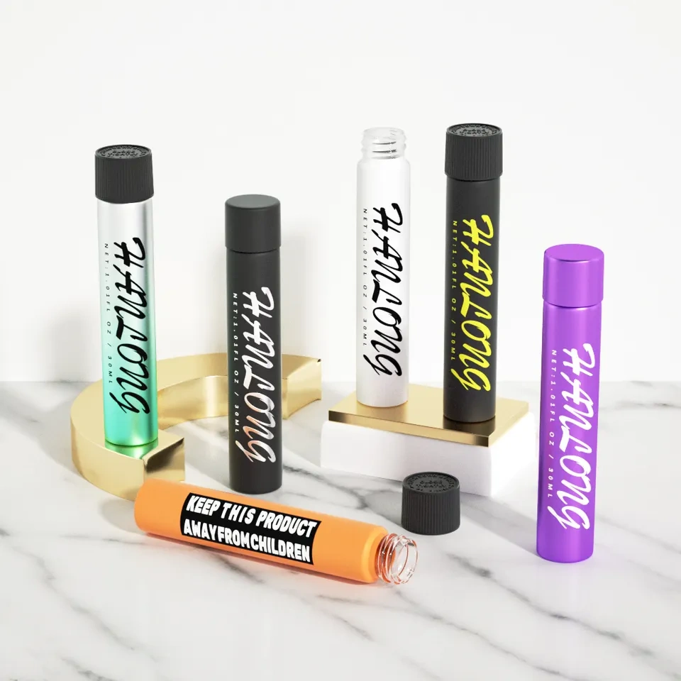 Logo custom childproof glass black matte pre roll tube round small vial with child resistant screw matte black cap