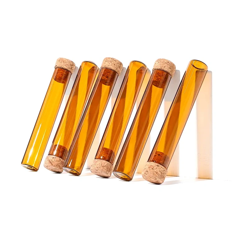 Eco-friendly materials amber clear tube packaging 25ml smell proof glass tube with cork