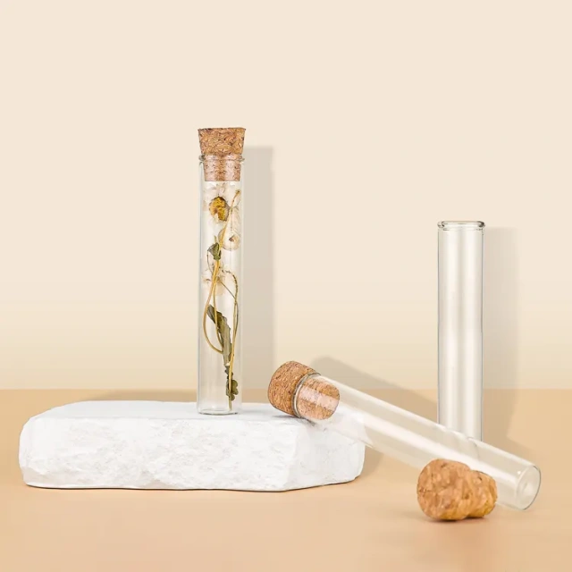 Customized logo 115mm transparent flat bottom glass test tube with cork cap glass tube pre packaging