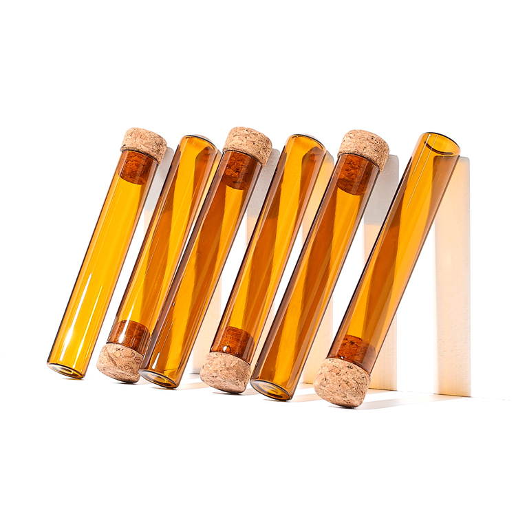 Eco-friendly materials amber clear tube packaging 25ml smell proof glass tube with cork