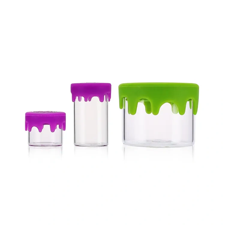 Portable custom small silicone glass jar storage flower extract container concentrate jar glass wax oil silicone jar