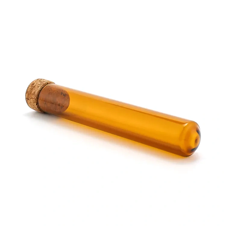 Eco-friendly materials amber clear tube packaging 25ml smell proof glass tube with cork