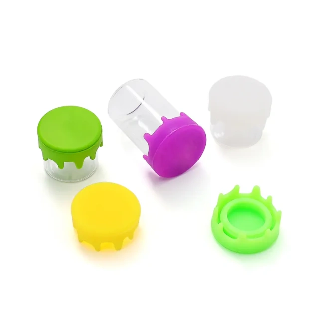 OEM silicone oil wax container 5ml 10ml 50ml 100ml round wax storage glass jar container silicone lid concentrate glass jar