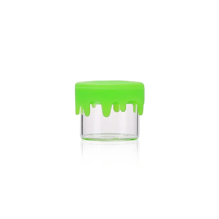 Custom 5ml 10ml 50ml Wax Oil Glass Concentrate Jar Clear Smell Proof Small Glass Jars With Color Silicone Lid