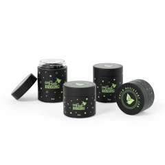 Wholesale custom design empty round 1oz 2oz 3oz 4oz dry flower packing glass jar with white black child proof cap