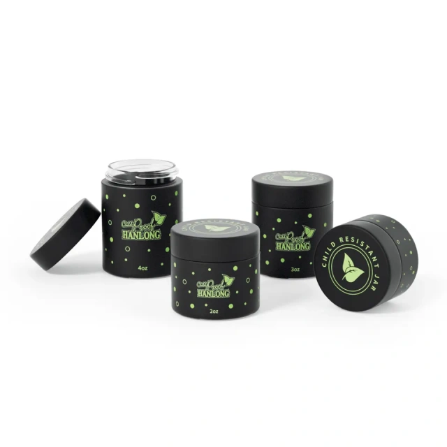 Wholesale custom design empty round 1oz 2oz 3oz 4oz dry flower packing glass jar with white black child proof cap