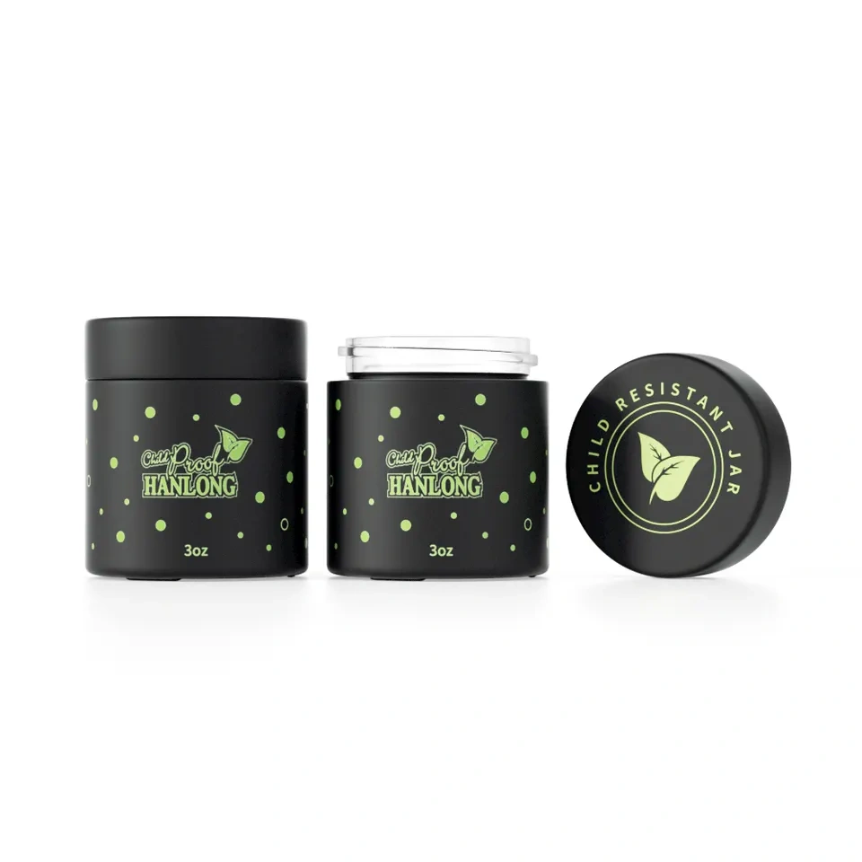 Wholesale custom design empty round 1oz 2oz 3oz 4oz dry flower packing glass jar with white black child proof cap