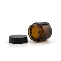 Wholesale amber glass jars airtight container recyclable glass jar child resistant packaging with black lid