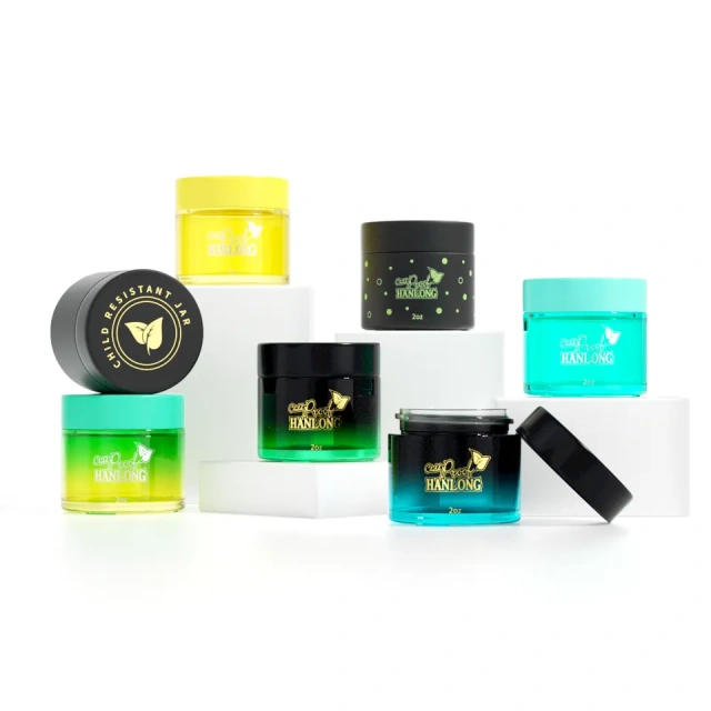 3.5 gram custom design Gradient matte glass jar smell proof jar dry flower packing container glass jar with child resistant lid