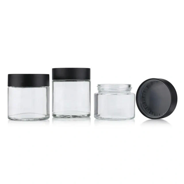 Hot sale clear empty child safe container glass stash jar child proof jars smell proof with lids