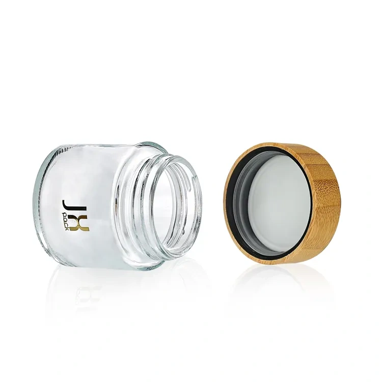 90ml 110ml glass storage dry flower jars airtight smell proof custom logo child proof bamboo lid glass jar