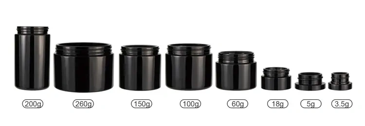 3.5ml 5ml 18ml 60ml 100ml 150ml 200ml 260ml jars glass custom glass packaging smell proof black glass jars