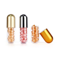 custom logo 50ml pill bottle vitamin healthcare supplement capsule shape clear plastic bottle with gold cap