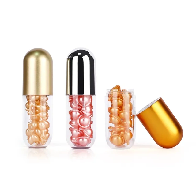 custom logo 50ml pill bottle vitamin healthcare supplement capsule shape clear plastic bottle with gold cap
