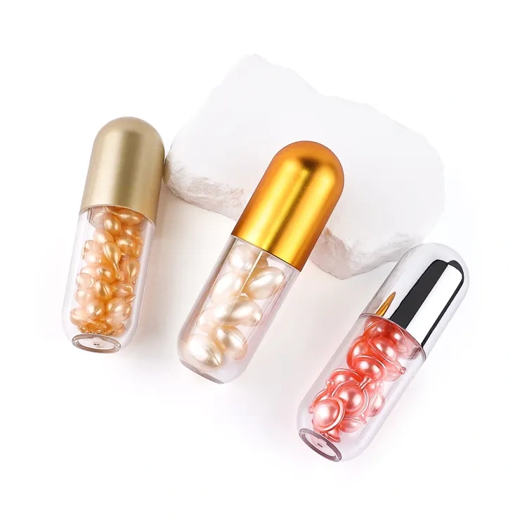 custom logo 50ml pill bottle vitamin healthcare supplement capsule shape clear plastic bottle with gold cap