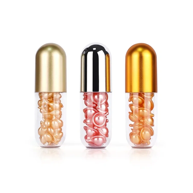 custom logo 50ml pill bottle vitamin healthcare supplement capsule shape clear plastic bottle with gold cap
