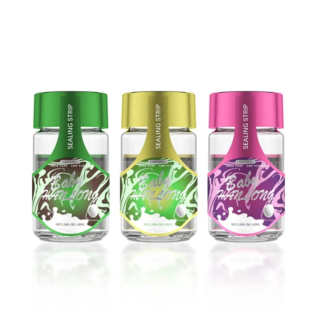 Custom Logo Sticker 5 Pack Pre Packaging Baby Proof Glass Bottle Child Resistant Packaging Bottle Flower Stash Jar