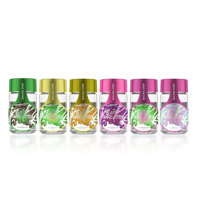 Custom Logo Sticker 5 Pack Pre Packaging Baby Proof Glass Bottle Child Resistant Packaging Bottle Flower Stash Jar