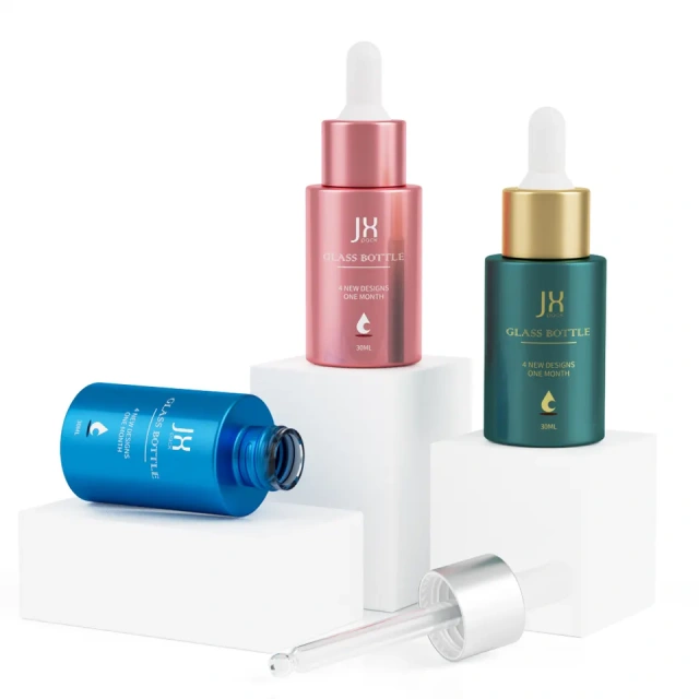 Custom cosmetic packaging straight shoulder electroplated glass essential oil dropper bottle serum glass bottle