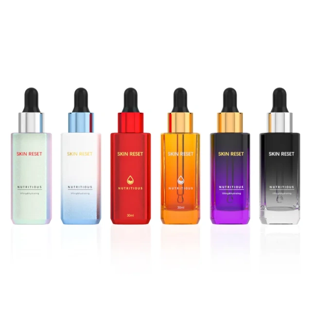 OEM Recyclable thick bottom glass bottle square shape 30ml serum perfume glass essential oils dropper bottle