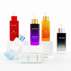 OEM Recyclable thick bottom glass bottle square shape 30ml serum perfume glass essential oils dropper bottle