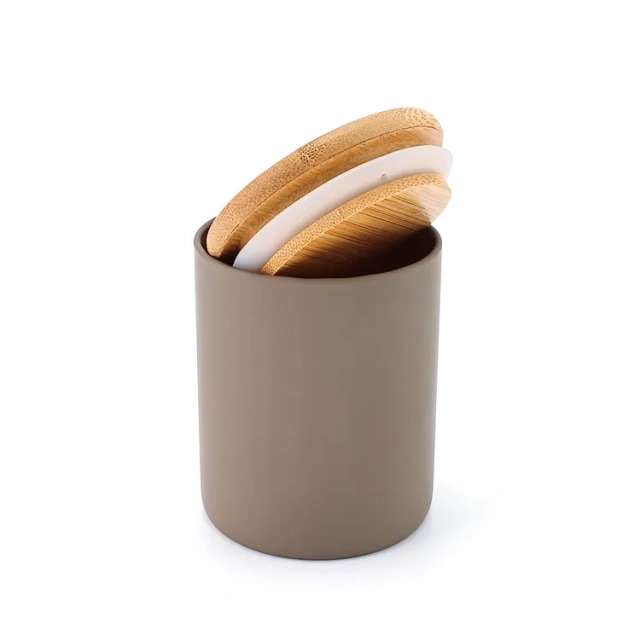 Custom big container matte glass candle holder jar canabis jar with bamboo cork lids