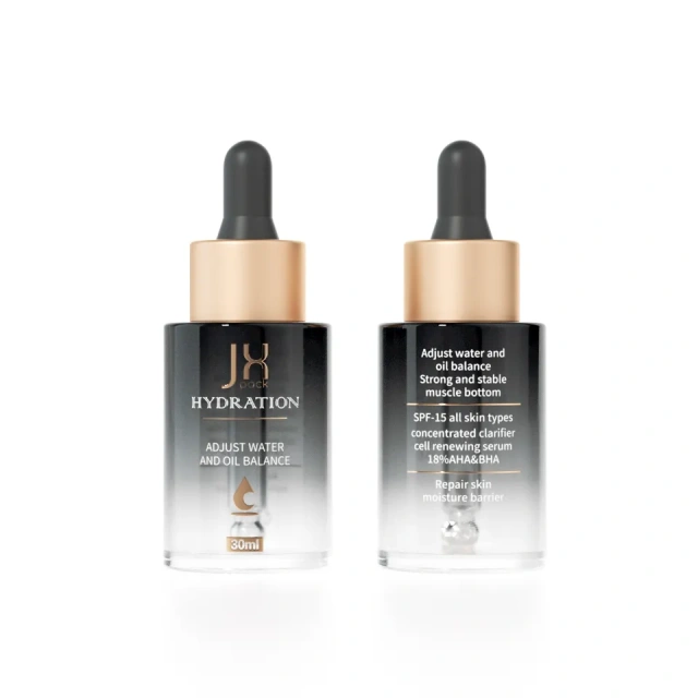 1 oz 2 oz Flat Shoulder Black Gradient Dropper Bottle 50ml 30ml Glass Serum Bottle Cosmetic Packaging For Essential Oils