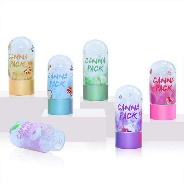 Custom 1g 2.5g 5 Pack Dry Flower Child Resistant Glass Bottle 40ml Airtight Round Flower Storage Childproof Cap Glass Bottle