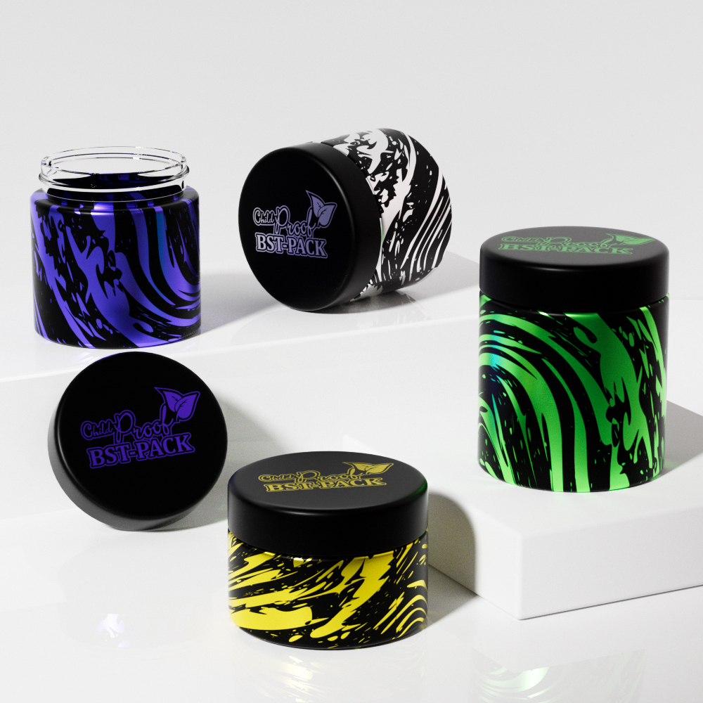 Packaging Flower Jars Child Resistant Thick Wall Cr Glass Jar 3oz Straight Sided Rounded Glass Container for cannabis flower Jar